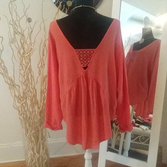 NWT FREE PEOPLE LINEN BLEND TOP SZ M SALMON COLOR - Picture 4 of 7